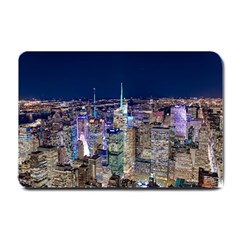 New York Manhattan Night Building Small Doormat  by Wegoenart