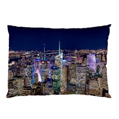 New York Manhattan Night Building Pillow Case by Wegoenart