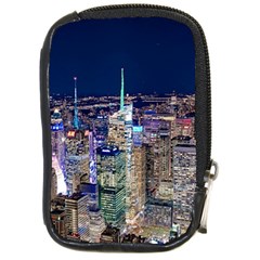 New York Manhattan Night Building Compact Camera Leather Case by Wegoenart