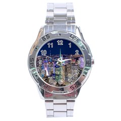 New York Manhattan Night Building Stainless Steel Analogue Watch by Wegoenart