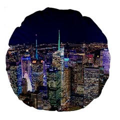 New York Manhattan Night Building Large 18  Premium Round Cushions by Wegoenart