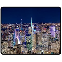 New York Manhattan Night Building Double Sided Fleece Blanket (medium)  by Wegoenart