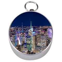 New York Manhattan Night Building Silver Compasses by Wegoenart