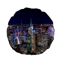 New York Manhattan Night Building Standard 15  Premium Flano Round Cushions by Wegoenart