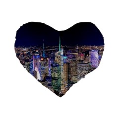 New York Manhattan Night Building Standard 16  Premium Flano Heart Shape Cushions by Wegoenart