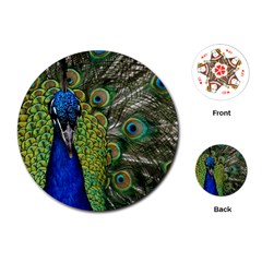 Peacock Close Up Plumage Bird Head Playing Cards (round) by Wegoenart