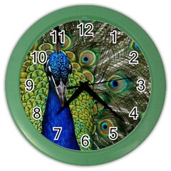 Peacock Close Up Plumage Bird Head Color Wall Clock by Wegoenart