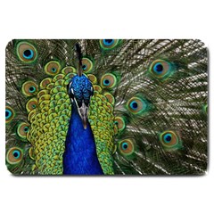 Peacock Close Up Plumage Bird Head Large Doormat  by Wegoenart