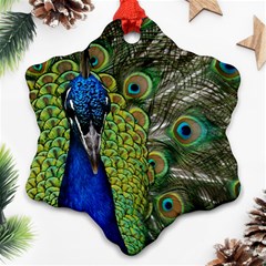 Peacock Close Up Plumage Bird Head Snowflake Ornament (two Sides) by Wegoenart