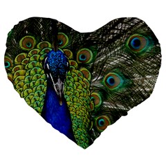 Peacock Close Up Plumage Bird Head Large 19  Premium Heart Shape Cushions by Wegoenart