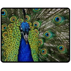 Peacock Close Up Plumage Bird Head Double Sided Fleece Blanket (medium)  by Wegoenart