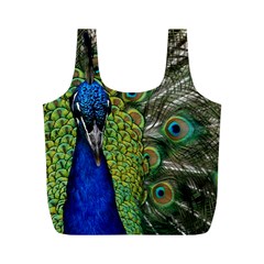 Peacock Close Up Plumage Bird Head Full Print Recycle Bag (m) by Wegoenart