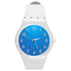 Blue Rays Background Image Round Plastic Sport Watch (m) by Wegoenart