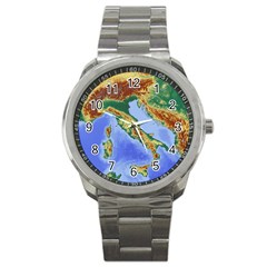 Italy Alpine Alpine Region Map Sport Metal Watch by Wegoenart