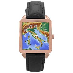 Italy Alpine Alpine Region Map Rose Gold Leather Watch  by Wegoenart