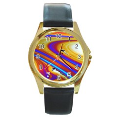 Soap Bubble Color Colorful Round Gold Metal Watch by Wegoenart