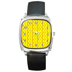 Yellow Background Abstract Square Metal Watch by Wegoenart