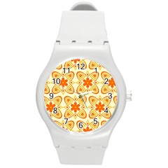 Background Floral Forms Flower Round Plastic Sport Watch (m) by Wegoenart