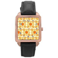 Background Floral Forms Flower Rose Gold Leather Watch  by Wegoenart