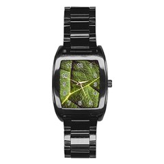 Green Leaf Giant Rhubarb Mammoth Sheet Stainless Steel Barrel Watch by Wegoenart