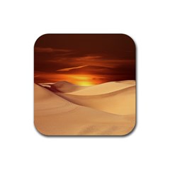 Desert Sun Landscape Sunset Dune Rubber Coaster (square)  by Wegoenart