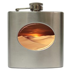 Desert Sun Landscape Sunset Dune Hip Flask (6 Oz) by Wegoenart