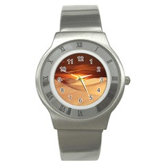 Desert Sun Landscape Sunset Dune Stainless Steel Watch by Wegoenart