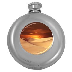 Desert Sun Landscape Sunset Dune Round Hip Flask (5 Oz) by Wegoenart