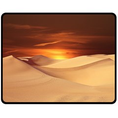 Desert Sun Landscape Sunset Dune Double Sided Fleece Blanket (medium)  by Wegoenart