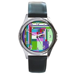 Fractal Gradient Colorful Infinity Art Round Metal Watch by Wegoenart