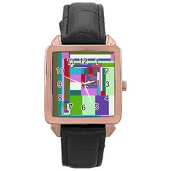 Fractal Gradient Colorful Infinity Art Rose Gold Leather Watch 