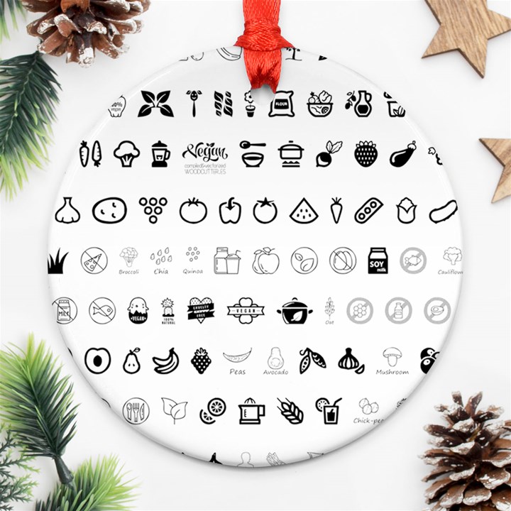 Vegan Vegetarian Icons Food Eat Ornament (Round)