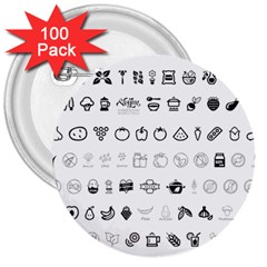 Vegan Vegetarian Icons Food Eat 3  Buttons (100 Pack)  by Wegoenart