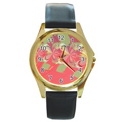 Fractal Gradient Colorful Infinity Round Gold Metal Watch