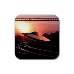 Fractal Mandelbulb 3d Ufo Invasion Rubber Coaster (square)  by Wegoenart