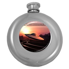 Fractal Mandelbulb 3d Ufo Invasion Round Hip Flask (5 Oz) by Wegoenart