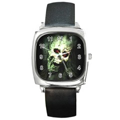 Screaming Skull Human Halloween Square Metal Watch by Wegoenart