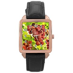 Grape Harvest Nature Figure Rustic Rose Gold Leather Watch 