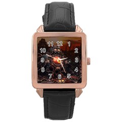 Fractal Mandelbulb 3d Action Rose Gold Leather Watch 