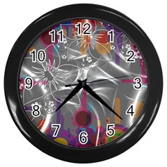 Flora Entwine Fractals Flowers Wall Clock (black) by Wegoenart