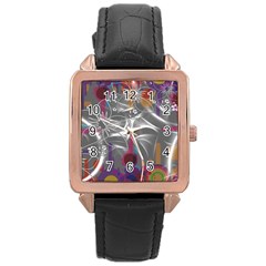 Flora Entwine Fractals Flowers Rose Gold Leather Watch 