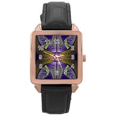 Fractal Blue Tin Pattern Texture Rose Gold Leather Watch  by Wegoenart