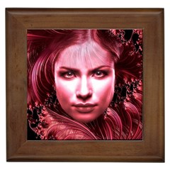 Portrait Woman Red Face Pretty Framed Tiles by Wegoenart