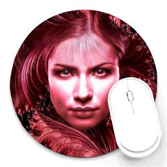 Portrait Woman Red Face Pretty Round Mousepads by Wegoenart