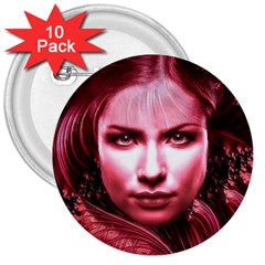 Portrait Woman Red Face Pretty 3  Buttons (10 Pack)  by Wegoenart