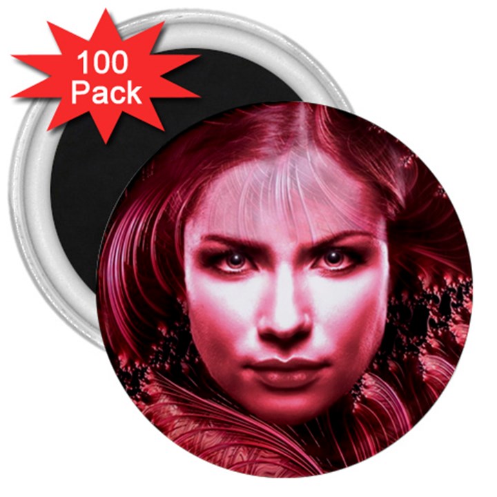 Portrait Woman Red Face Pretty 3  Magnets (100 pack)