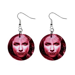 Portrait Woman Red Face Pretty Mini Button Earrings by Wegoenart