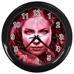 Portrait Woman Red Face Pretty Wall Clock (Black) Front