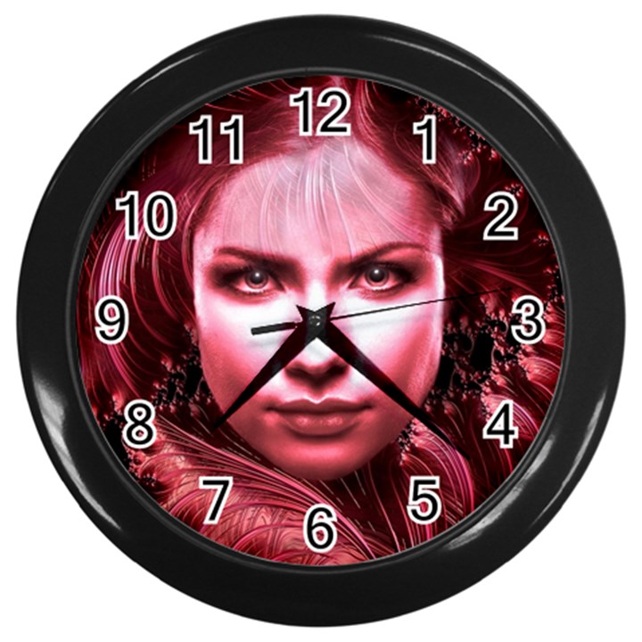 Portrait Woman Red Face Pretty Wall Clock (Black)