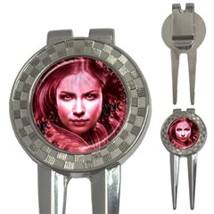 Portrait Woman Red Face Pretty 3-in-1 Golf Divots by Wegoenart